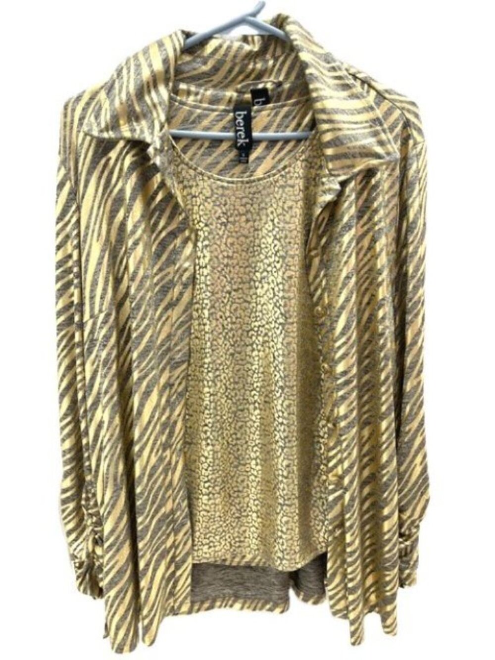 Berek Gold Metallic Leopard & Zebra Print 2 Piece Tank and Shirt Jacket